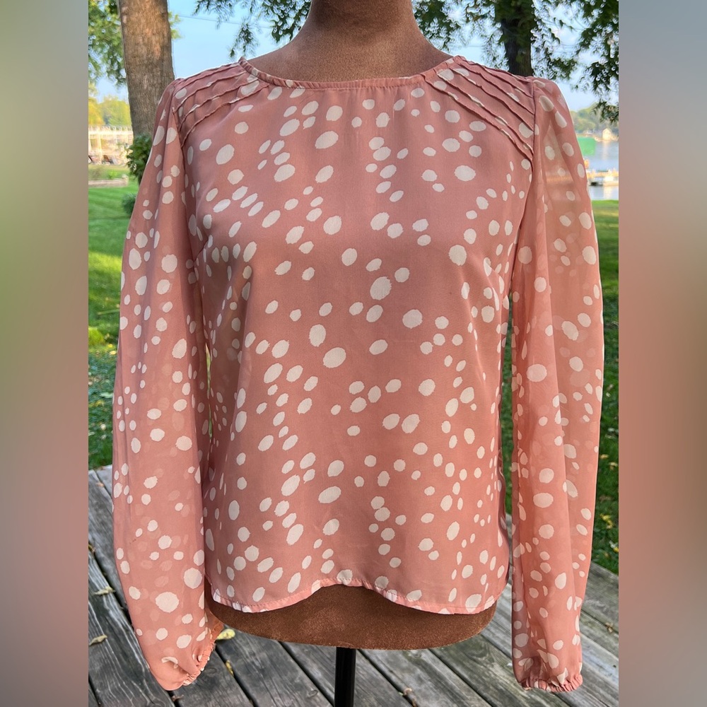 Xhilaration Salmon colored Blouse with Cream Poke-A-Dots